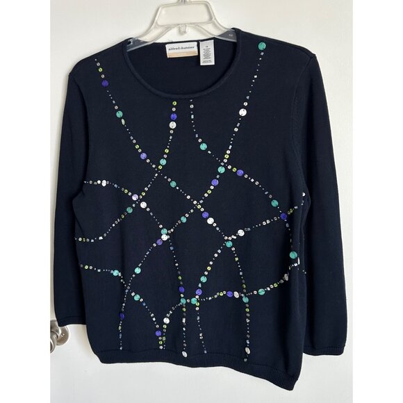 Alfred Dunner Women Navy Blue Sweater With Sequins Beads & Crew Neck Size 1X - Picture 1 of 5